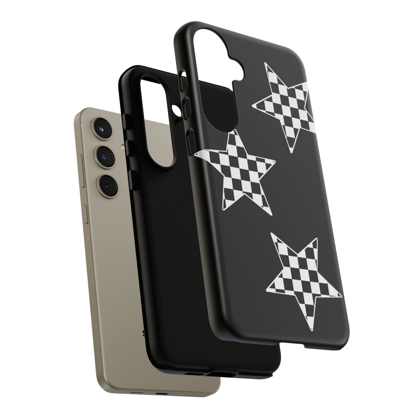 Checkered Star Tough Phone Case – Black Retro Graphic Protective Cover for Iphone, Samsung Galaxy and Pixel