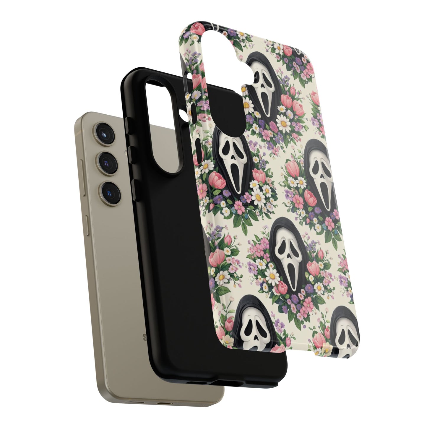 Floral Ghost Face Aesthetic Phone Case – Cute Spooky Tough Cover