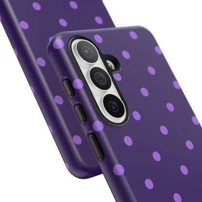 Purple Polka Dot Tough Phone Case – Cute Stylish Durable Protective Cover for Iphone, Samsung Galaxy and Pixel
