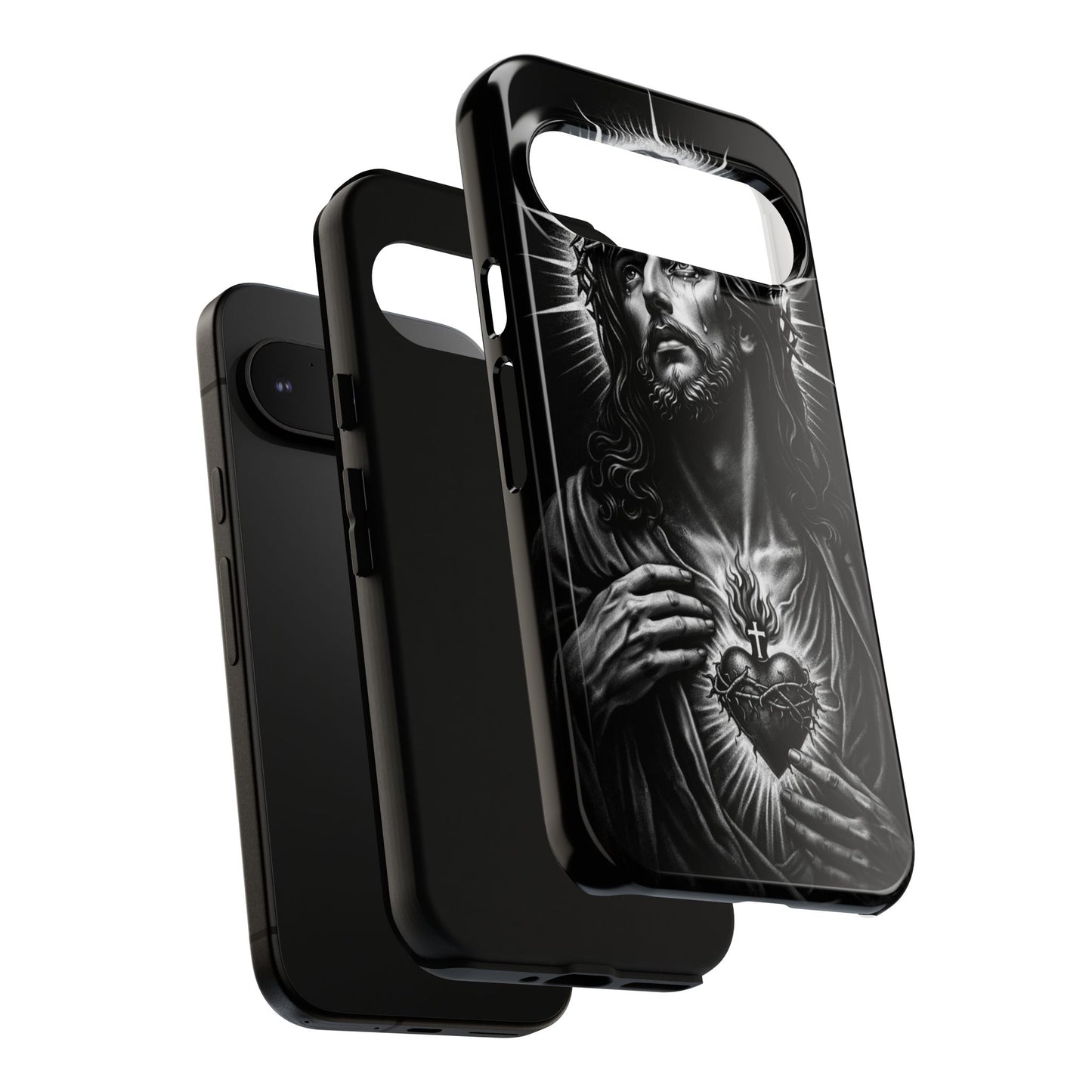 Jesus Sacred Heart Phone Case Black White Christian Faith Aesthetic