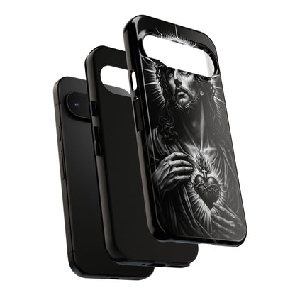 Jesus Sacred Heart Phone Case Black White Christian Faith Aesthetic