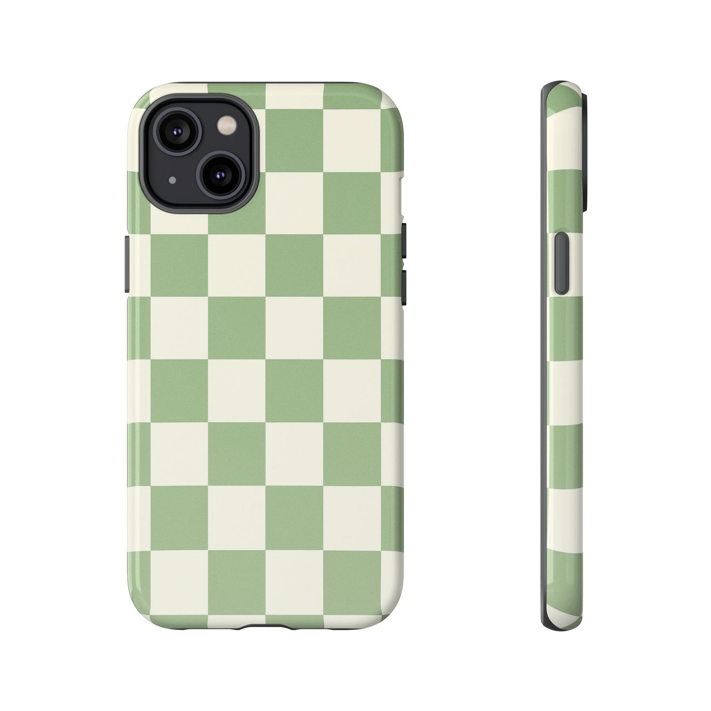 Sage Green Checkerboard Phone Case | Minimal Aesthetic Tough Case
