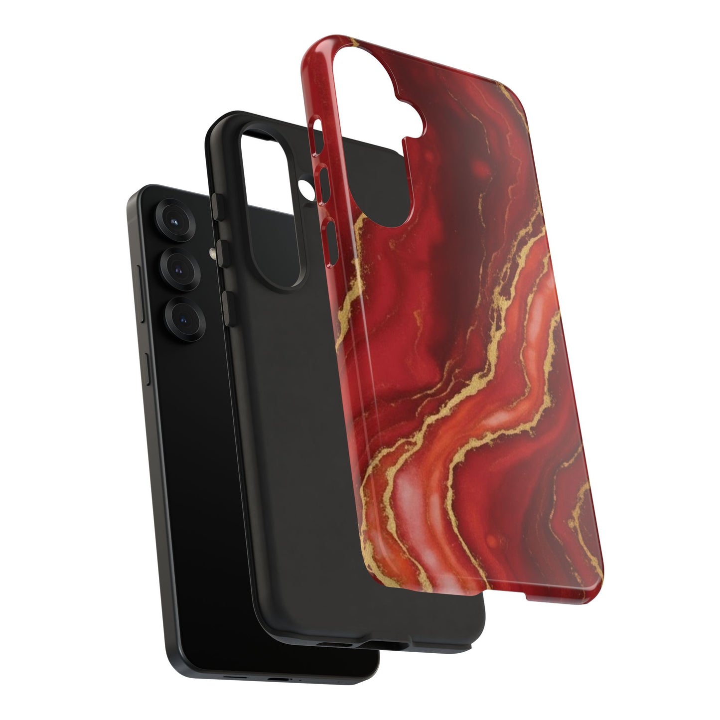 Red Agate Marble Phone Case with Gold Veins – Luxury Tough iPhone & Samsung Case