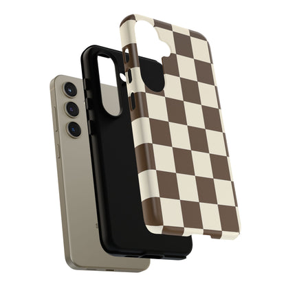 Mocha Checkerboard Phone Case | Neutral Aesthetic Tough Case
