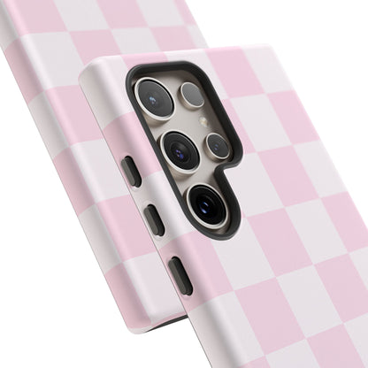 Light Pink Checkerboard Phone Case | Pastel Aesthetic Checkered iPhone & Samsung Tough Case