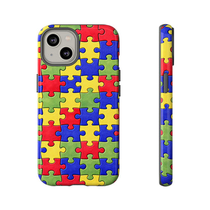 Colorful Puzzle Phone Case, Autism Awareness Jigsaw Design, Tough Protective Case, iPhone & Samsung Case, Vibrant Puzzle Pattern