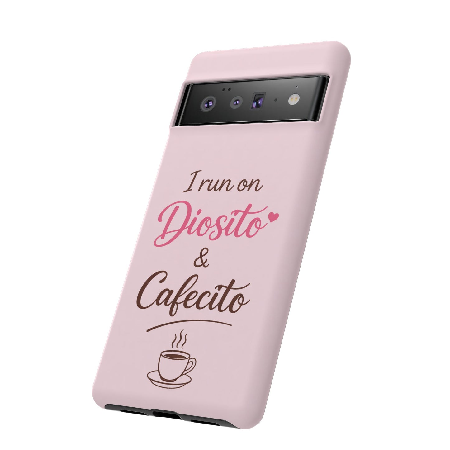 I Run on Diosito y Cafecito Phone Case, Pink Aesthetic Latina Faith Coffee Case, Girly Protective iPhone Samsung Cover