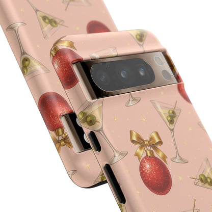 Cocktail Ornament Phone Case – Pink Martini & Cherry Pattern | Glossy or Matte for Iphone, Samsung Galaxy and Pixel