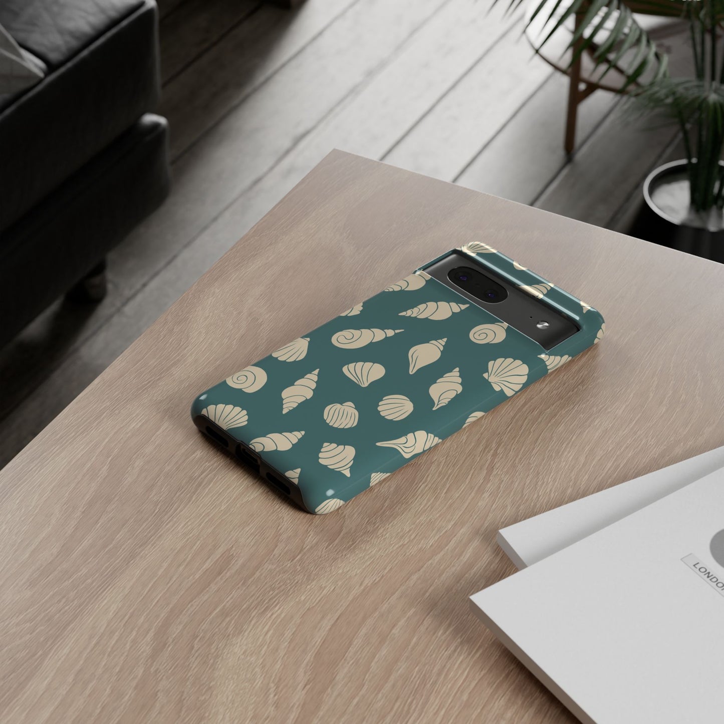 Seashell Pattern Phone Case | Teal Coastal Shells Tough Case for Iphone, Samsung Galaxy and Pixel