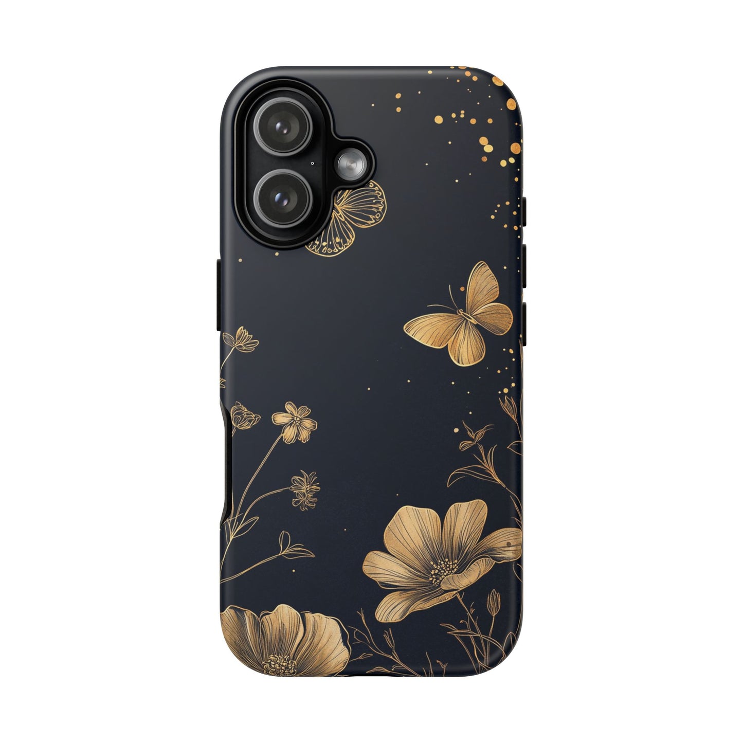 Gold Floral Butterfly Phone Case, Dark Aesthetic Botanical, Elegant Black Luxury iPhone Samsung Cover