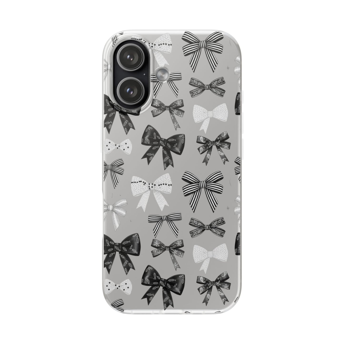 Black & White Bow Pattern Phone Case | Minimal Coquette Flexi Case