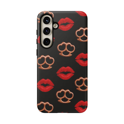 Red Lipstick & Knuckle Duster Phone Case | Bold Kiss Print Tough Protective Cover for Iphone, Samsung Galaxy and Pixel