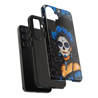 Blue Sugar Skull Woman Phone Case – Day of the Dead Aesthetic Tough Cover