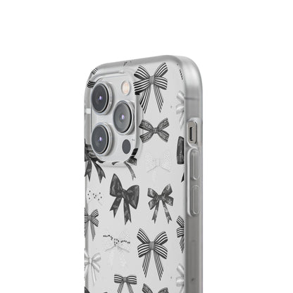 Black & White Bow Pattern Phone Case | Minimal Coquette Flexi Case