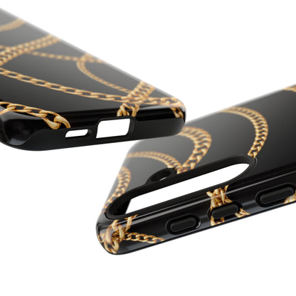 Luxury Gold Chain Phone Case – Black Designer Style Tough Protective Cover for Iphone, Samsung Galaxy and Pixel