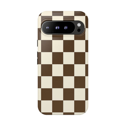 Mocha Checkerboard Phone Case | Neutral Aesthetic Tough Case