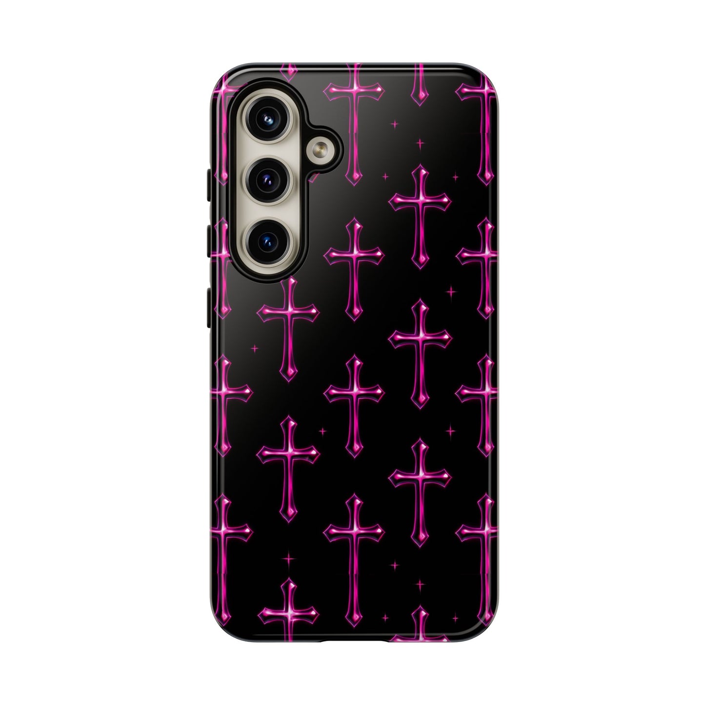 Neon Pink Cross Pattern Phone Case | Tough Protective Case for Iphone, Samsung Galaxy and Pixel