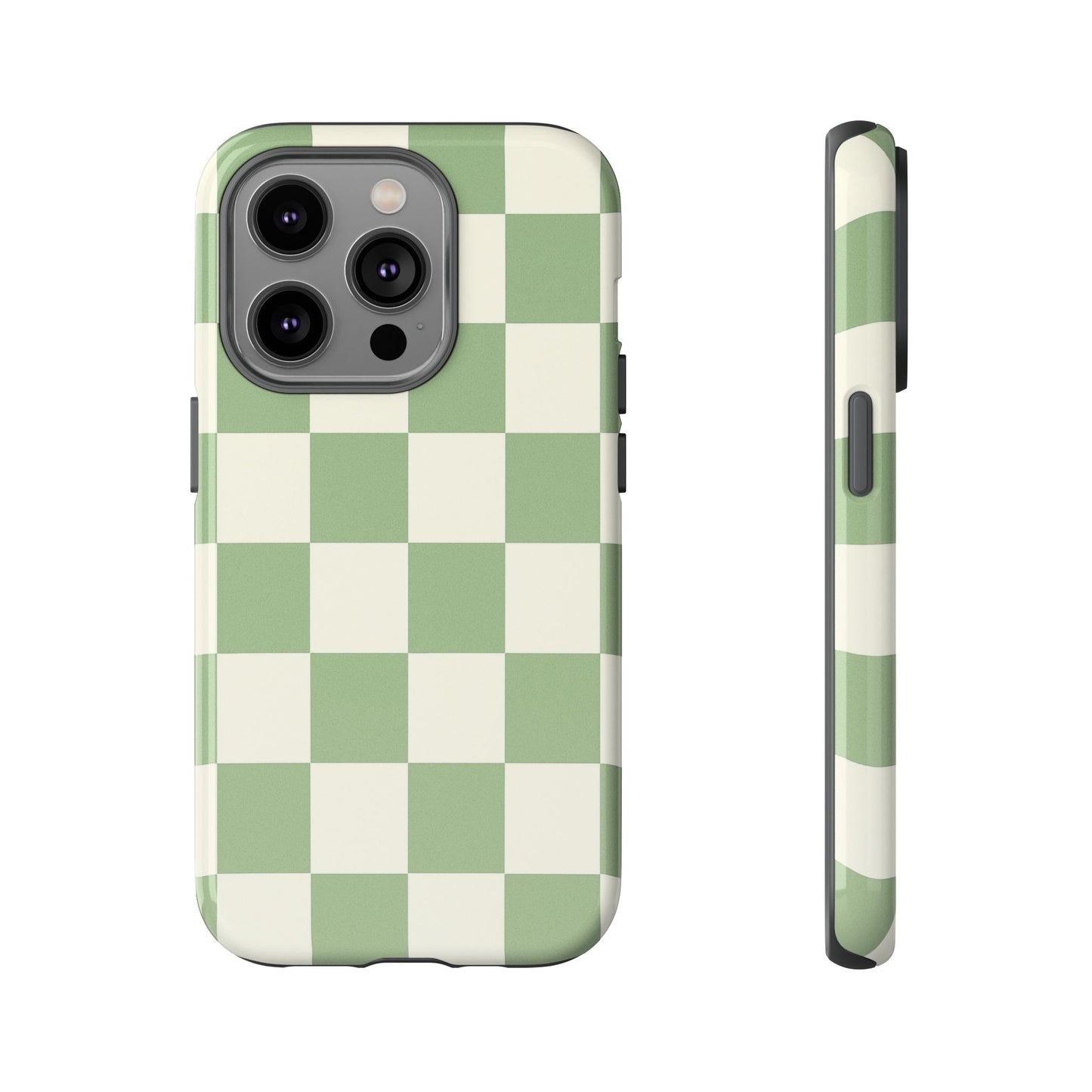 Sage Green Checkerboard Phone Case | Minimal Aesthetic Checkered iPhone & Samsung Tough Case