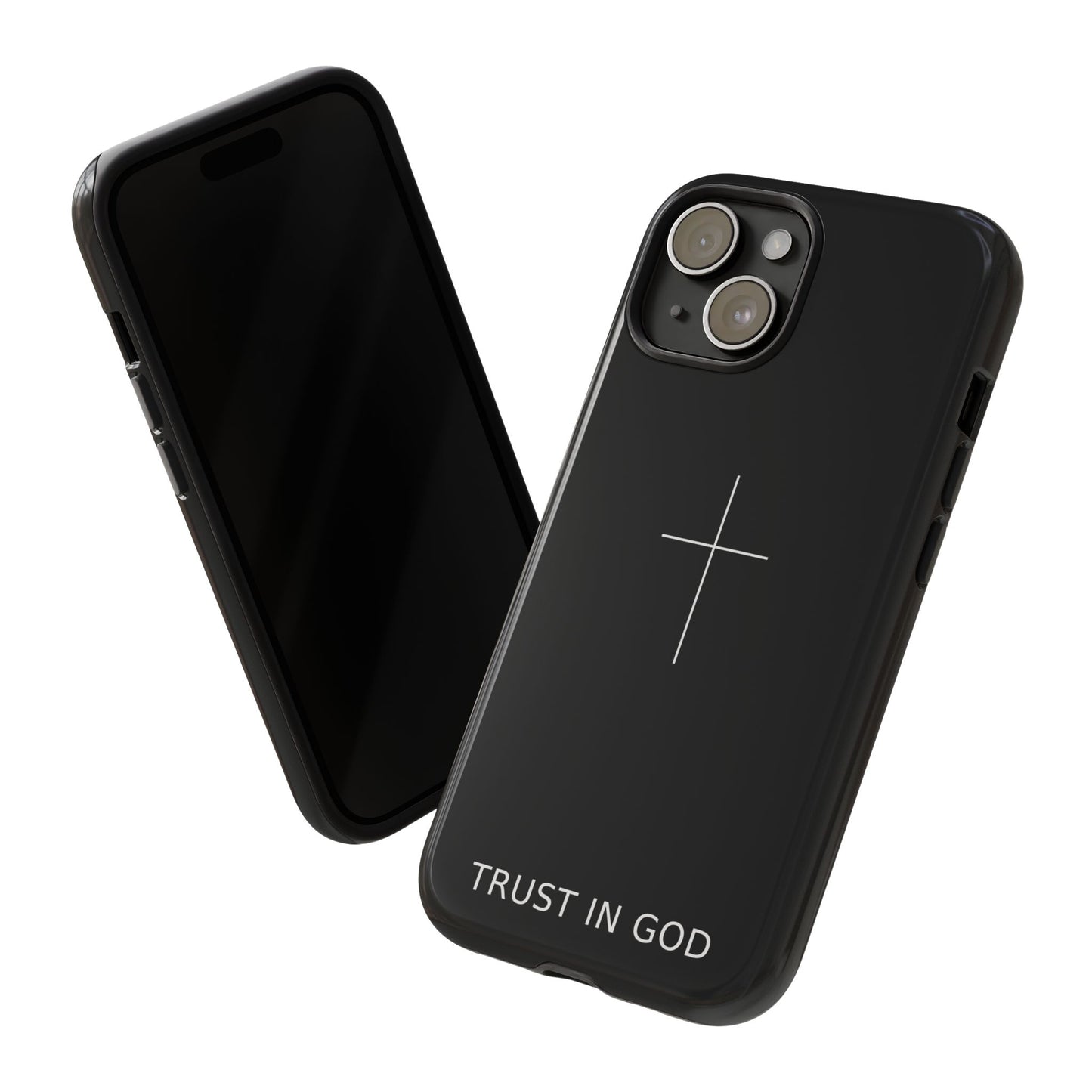 Trust in God Phone Case Minimal Cross Christian Black Tough Cover