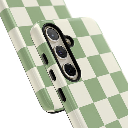 Sage Green Checkerboard Phone Case | Minimal Aesthetic Checkered iPhone & Samsung Tough Case