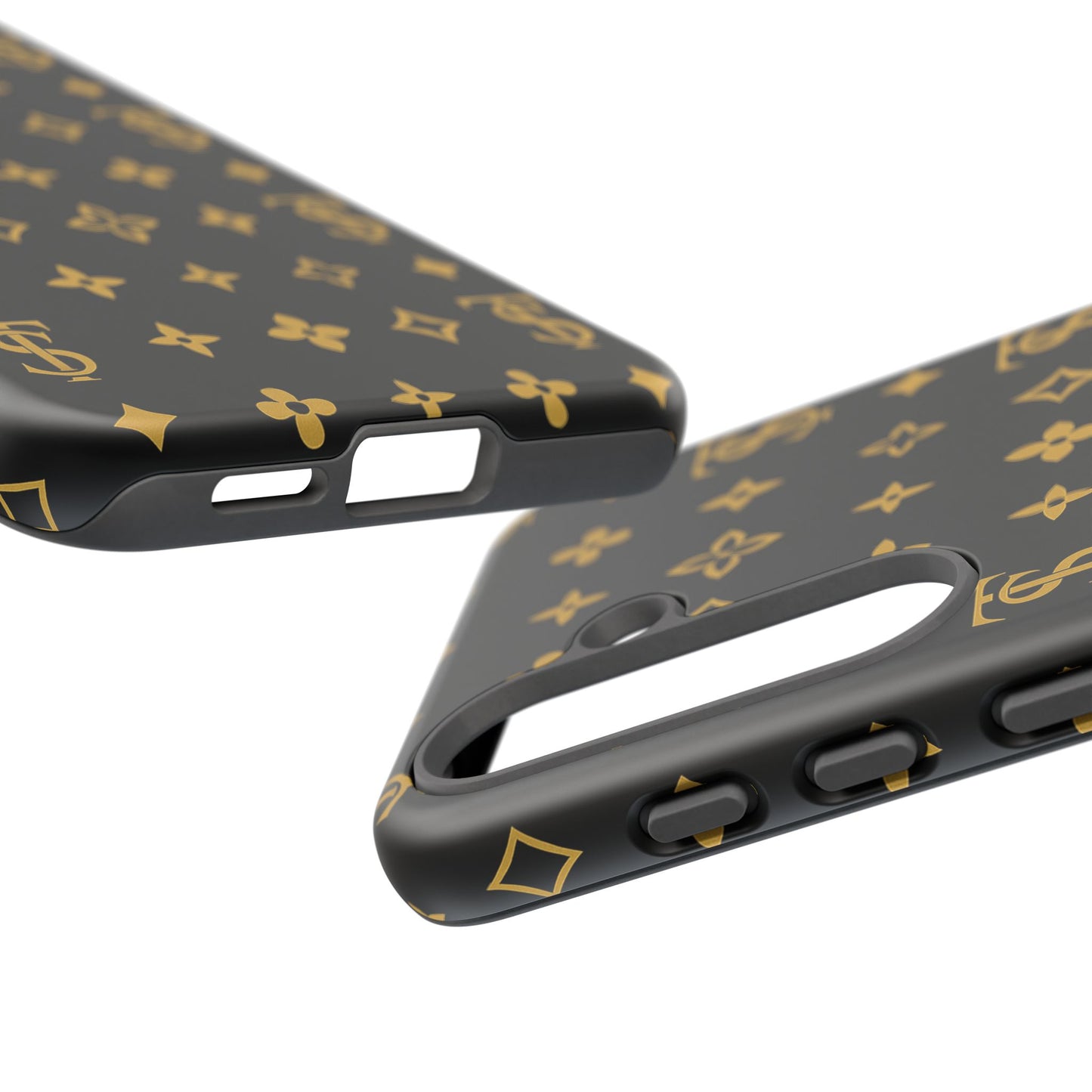 Gold Monogram Pattern Tough Phone Case | Black & Gold Luxury Design for Iphone, Samsung Galaxy and Pixel