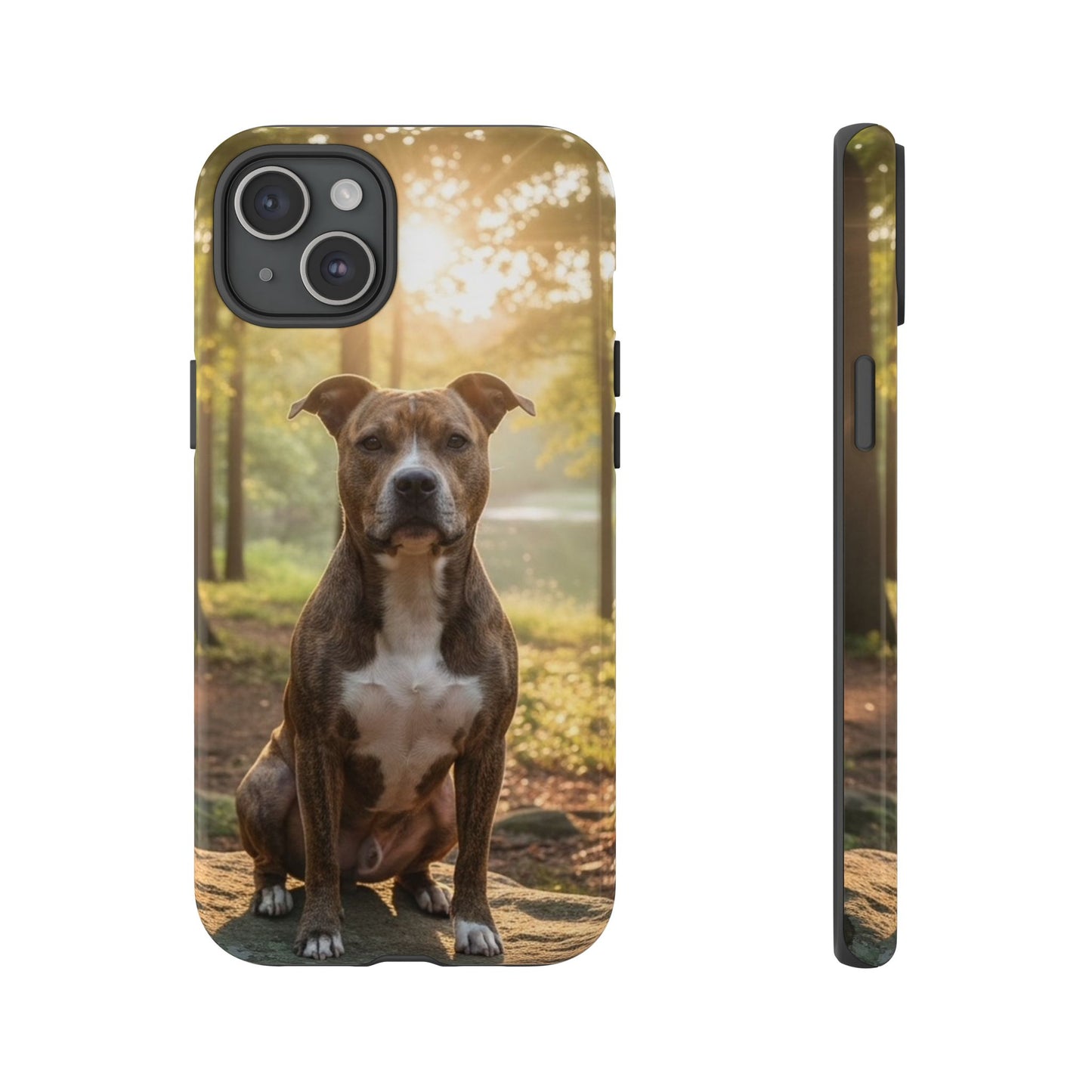 Pitbull Portrait Phone Case | Dog Lover Tough Case, Sunset Forest