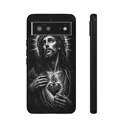 Jesus Sacred Heart Phone Case Black White Christian Faith Aesthetic