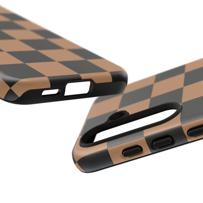 Brown Checkered Phone Case | Aesthetic Checkerboard iPhone & Samsung Tough Case