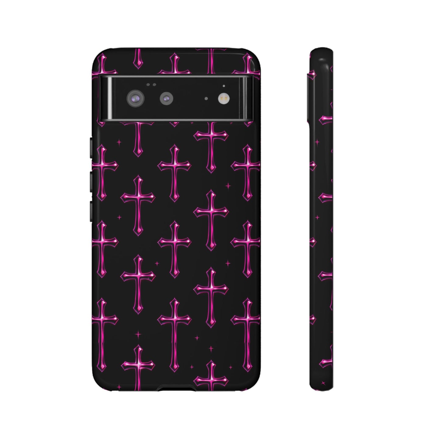 Neon Pink Cross Pattern Phone Case | Tough Protective Case for Iphone, Samsung Galaxy and Pixel