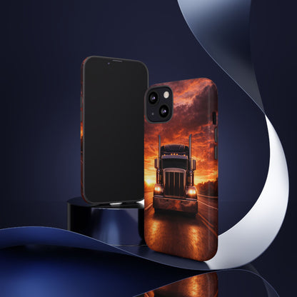 Big Rig Truck Phone Case Sunset Highway Semi Truck iPhone Samsung Cover