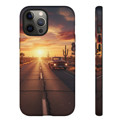 Route 66 Sunset Desert Highway Phone Case – Road Trip Travel Aesthetic Tough Case