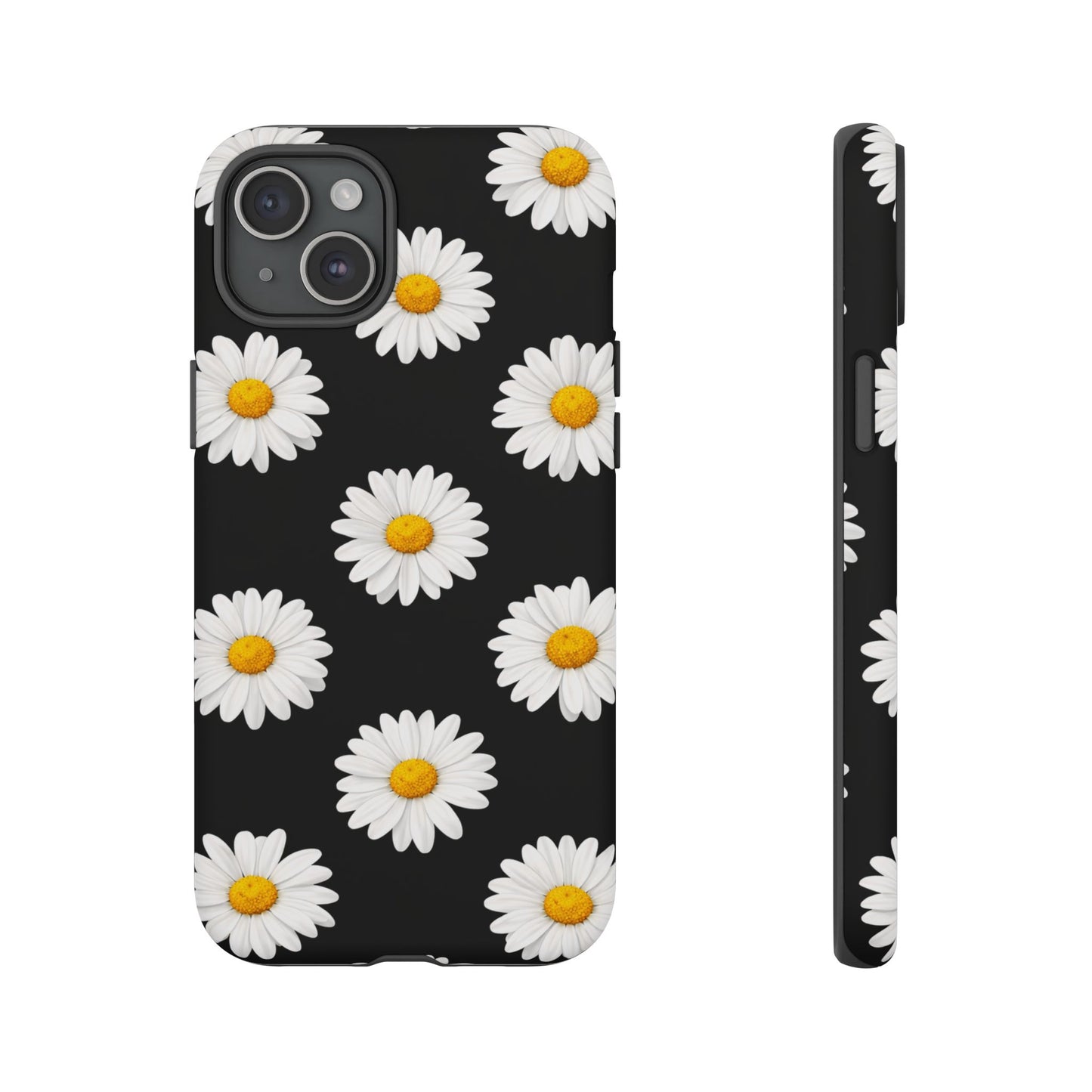 Black Daisy Floral Tough Phone Case – Cute Protective Cover for Iphone, Samsung Galaxy and Pixel