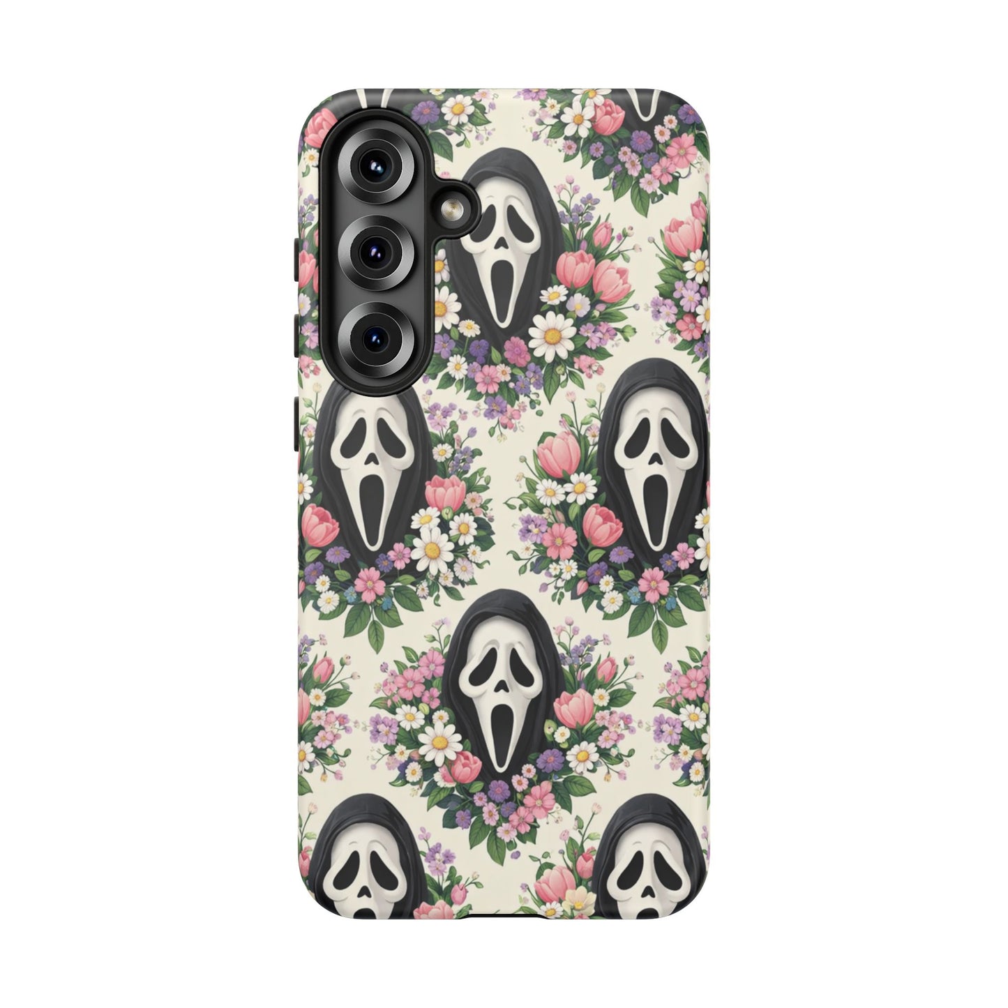 Floral Ghost Face Aesthetic Phone Case – Cute Spooky Tough Cover