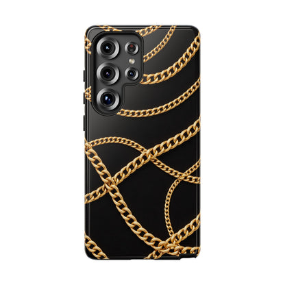 Luxury Gold Chain Phone Case – Black Designer Style Tough Protective Cover for Iphone, Samsung Galaxy and Pixel