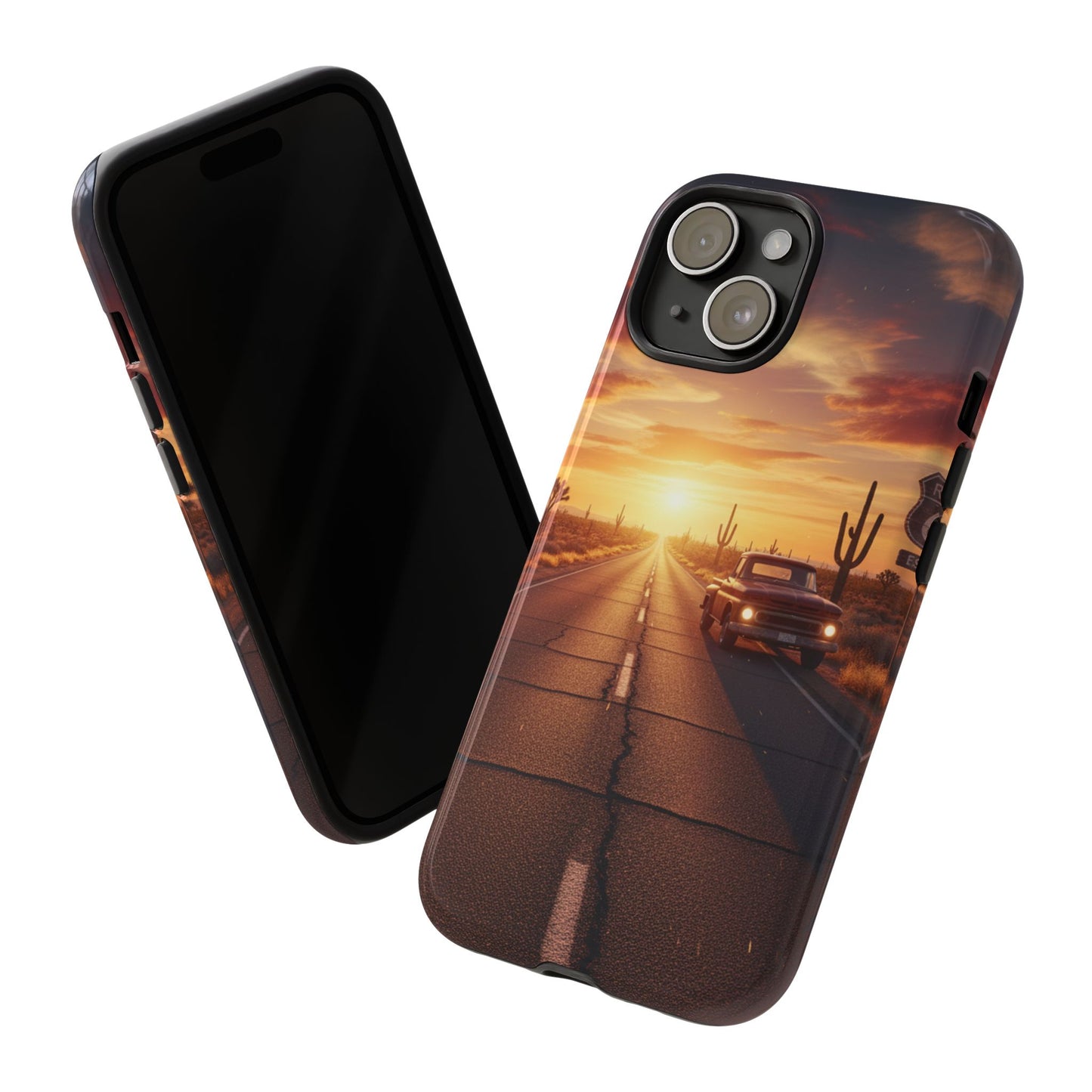 Route 66 Sunset Desert Highway Phone Case – Road Trip Travel Aesthetic Tough Case