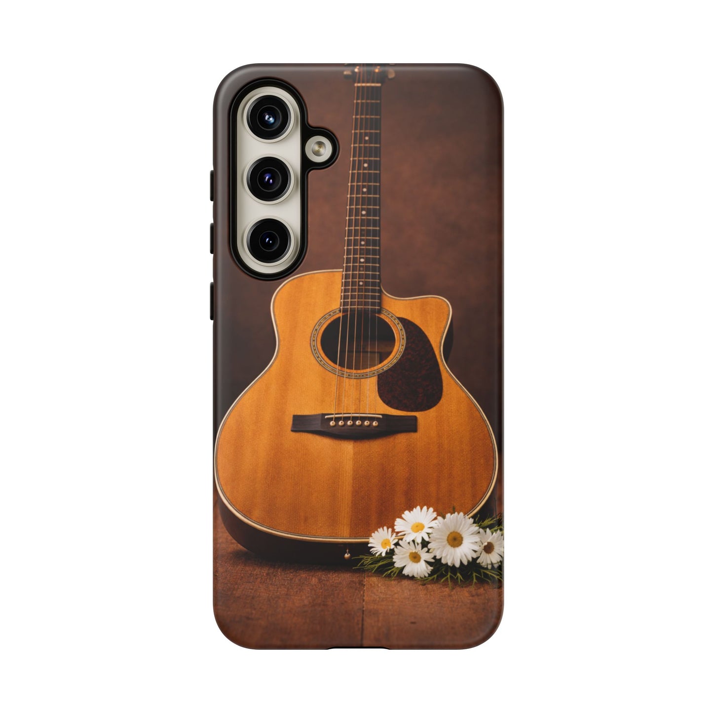 Acoustic Guitar Daisy Phone Case | Rustic Music Lover Tough Cover
