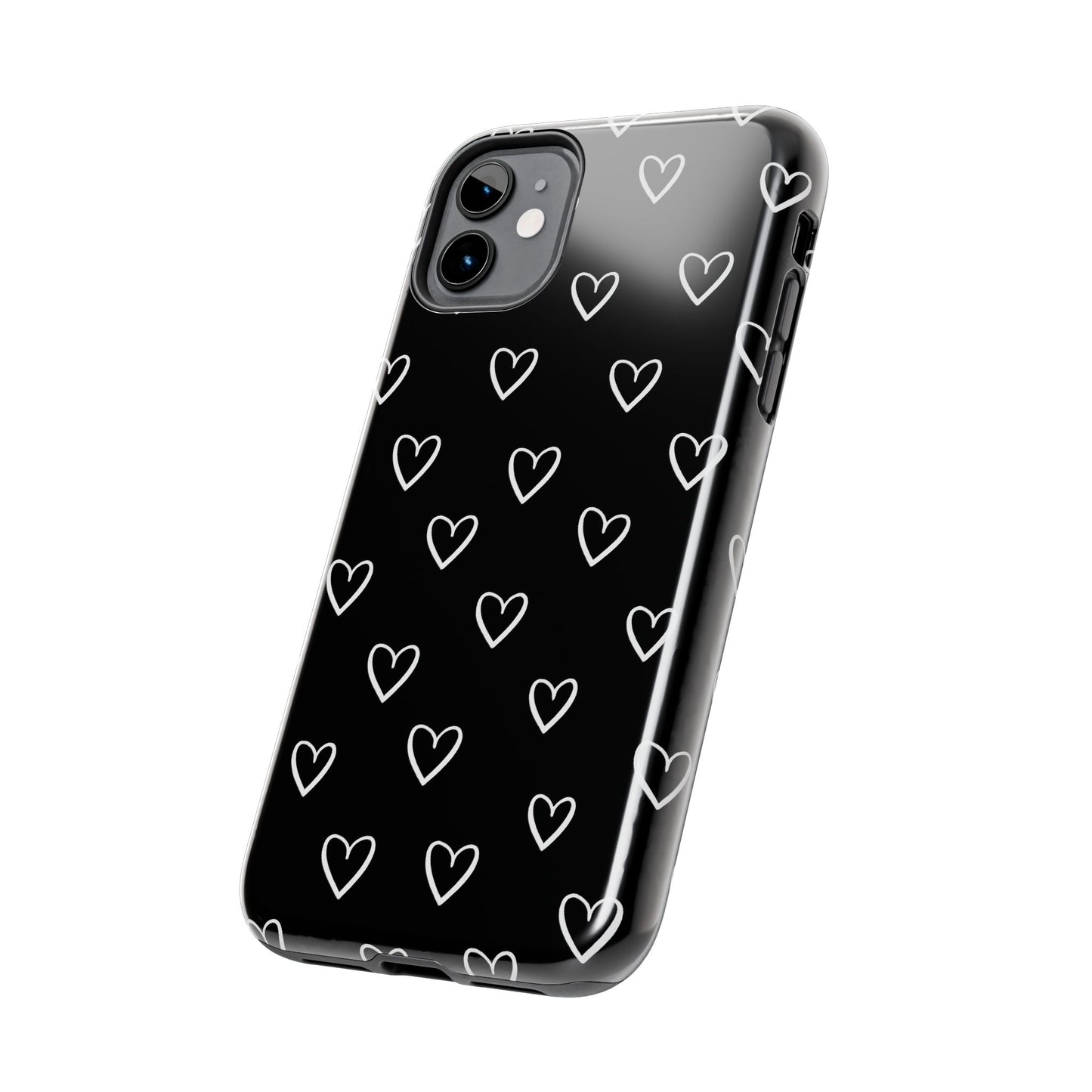 Doodle Heart Phone Case – Minimal Black & White Heart Pattern | Tough Protective Case