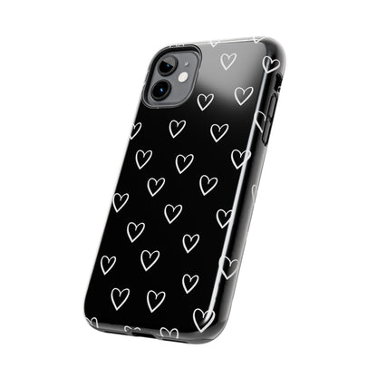 Doodle Heart Phone Case – Minimal Black & White Heart Pattern | Tough Protective Case