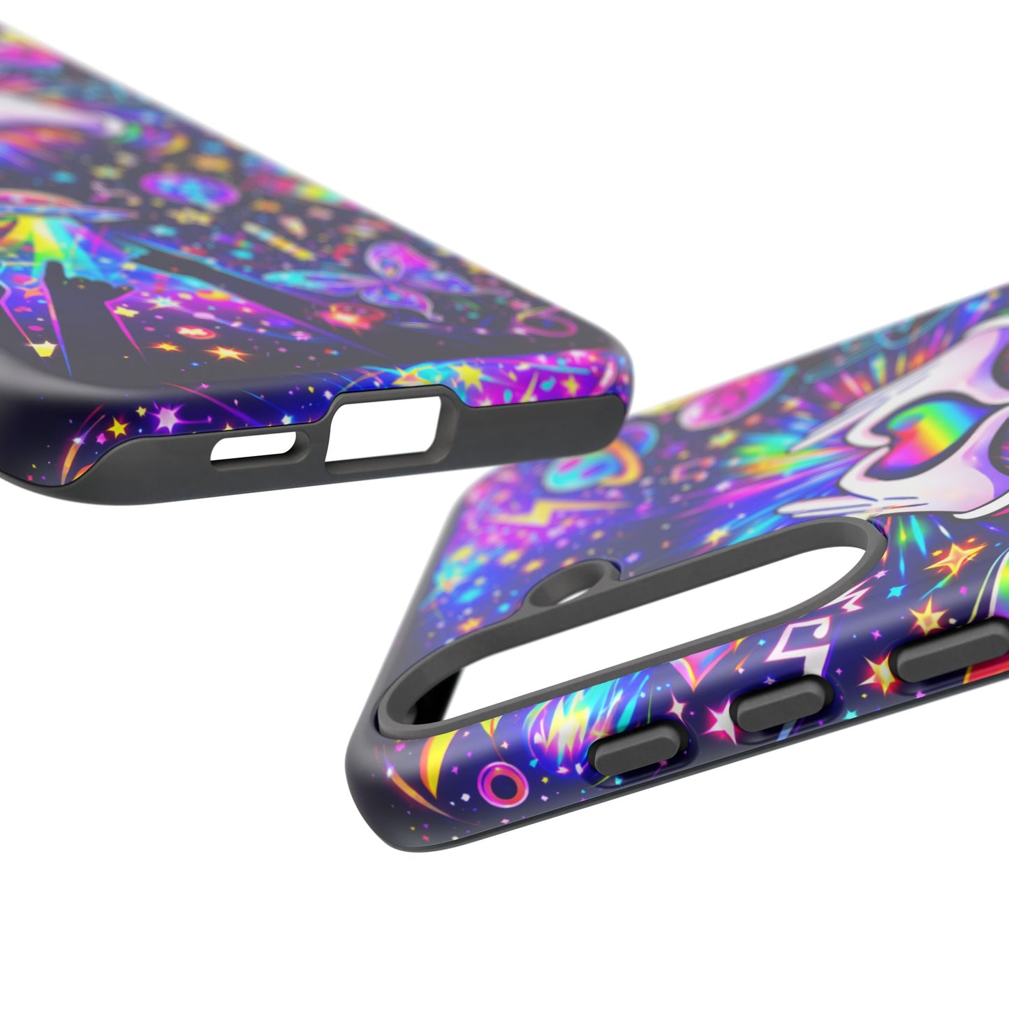 Rainbow Heart Hands Phone Case – Neon Galaxy EDM Festival Tough Cover