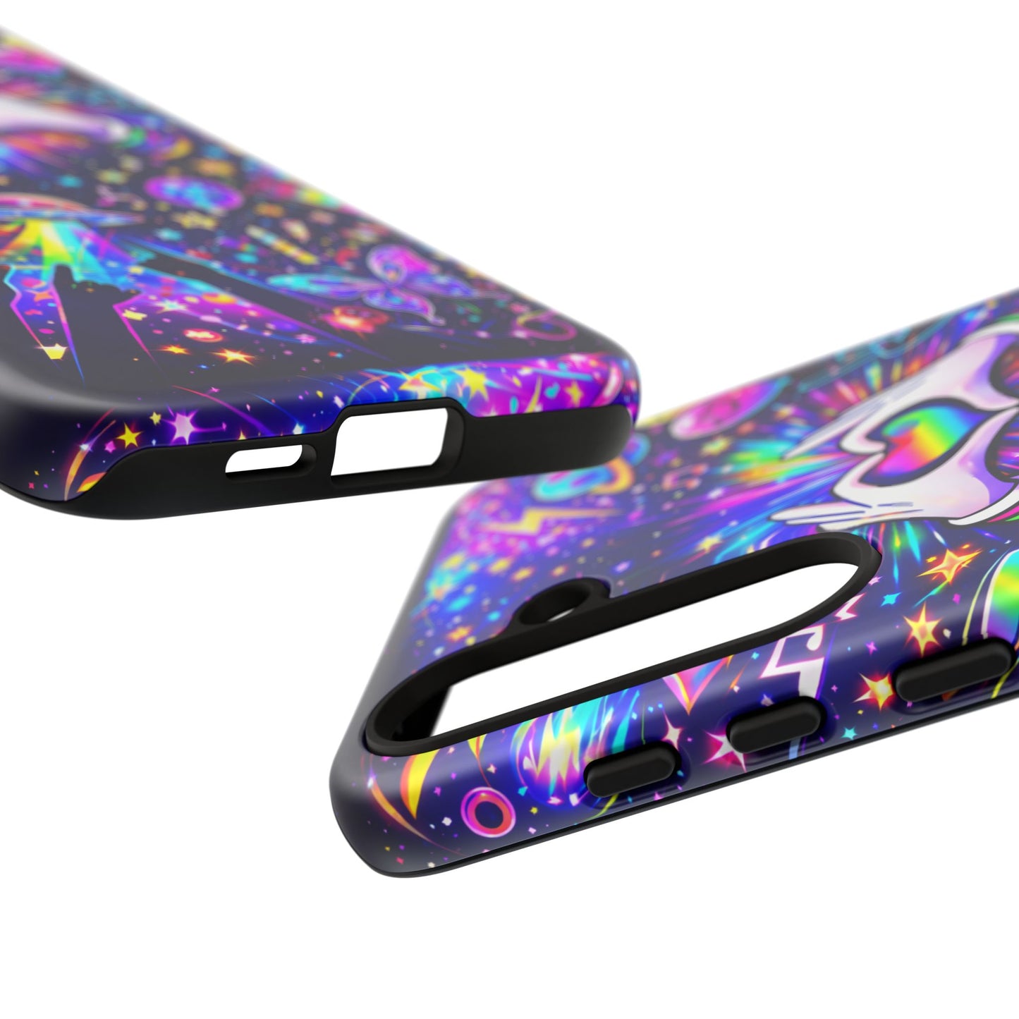 Rainbow Heart Hands Phone Case – Neon Galaxy EDM Festival Tough Cover