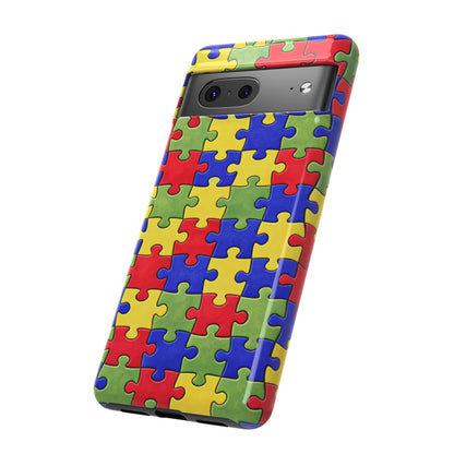 Colorful Puzzle Phone Case, Autism Awareness Jigsaw Design, Tough Protective Case, iPhone & Samsung Case, Vibrant Puzzle Pattern