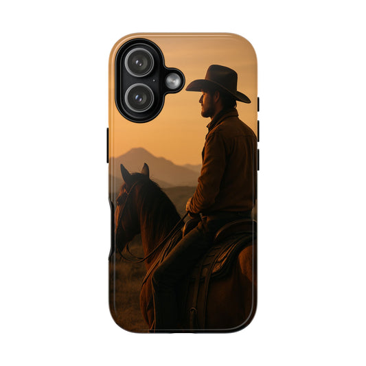 Western Cowboy Sunset Phone Case – Horse Rider Silhouette Tough Case