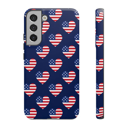 Patriotic American Flag Heart Phone Case – Tough Shockproof, USA Stars & Stripes for Iphone, Samsung Galaxy and Pixel