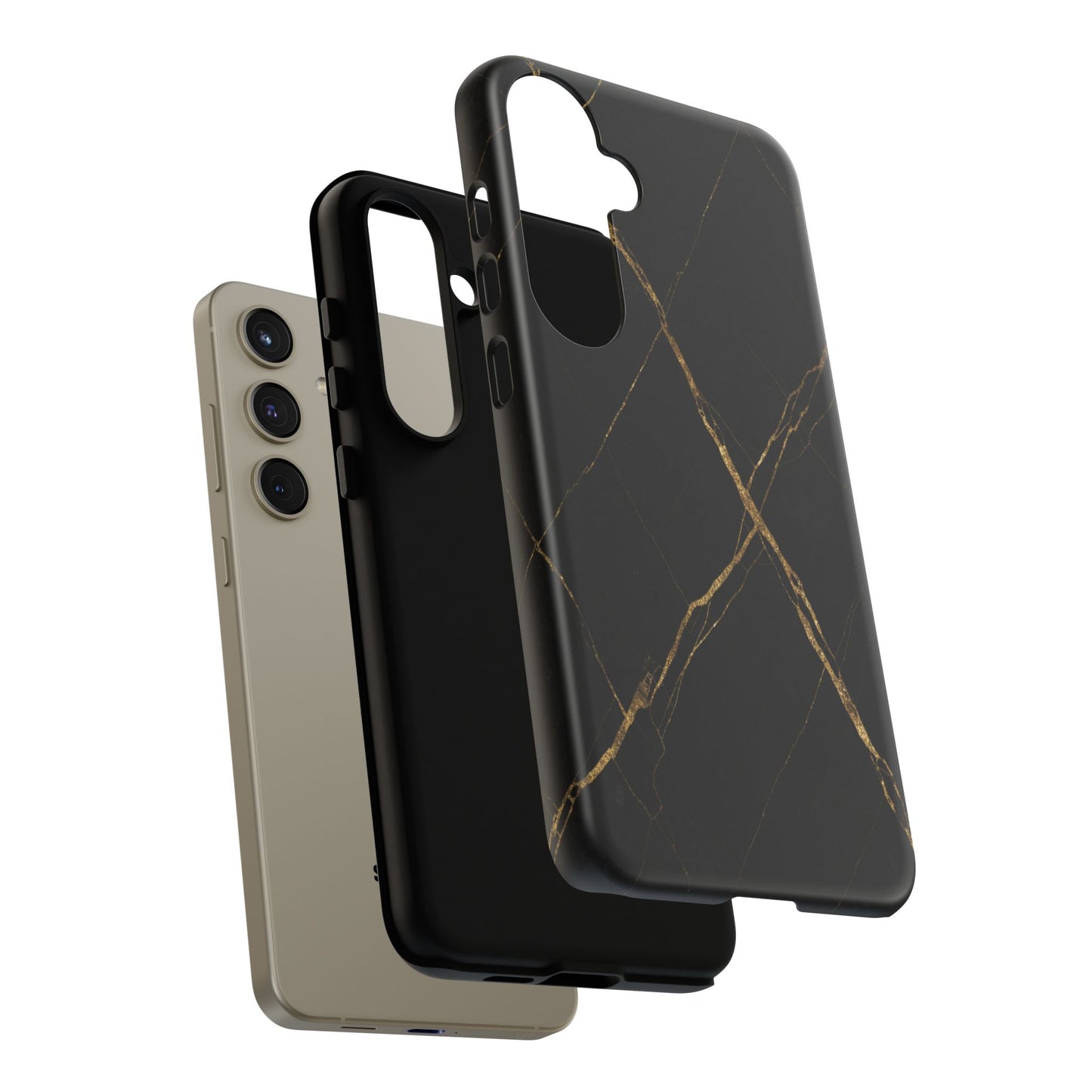 Black Marble Phone Case with Gold Veins | Minimal Luxury Tough Case