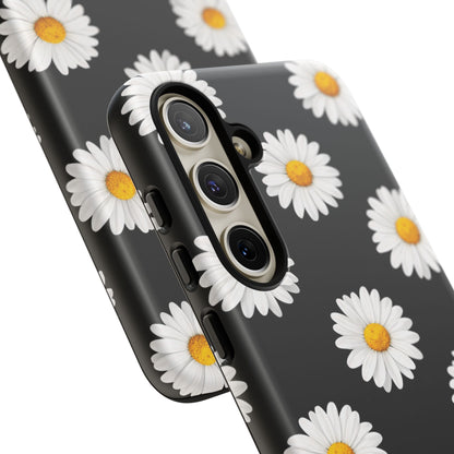 Black Daisy Floral Tough Phone Case – Cute Protective Cover for Iphone, Samsung Galaxy and Pixel