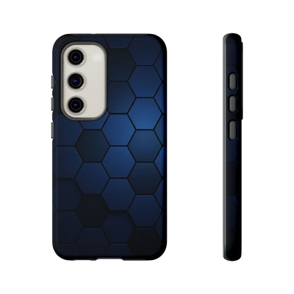 Blue Hexagon Gradient Phone Case | Honeycomb Geometric Tech Aesthetic | Minimalist Tough Case for iPhone & Samsung