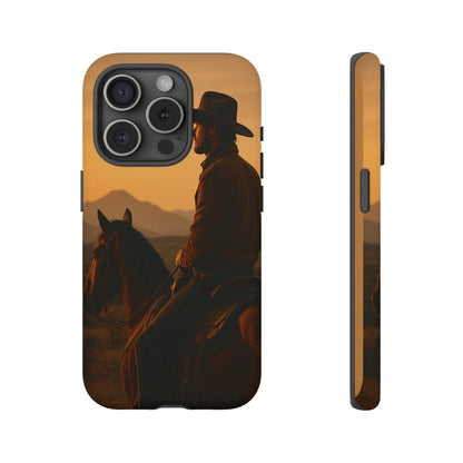 Western Cowboy Sunset Phone Case | Horse Rider Desert Aesthetic Tough Protective Case