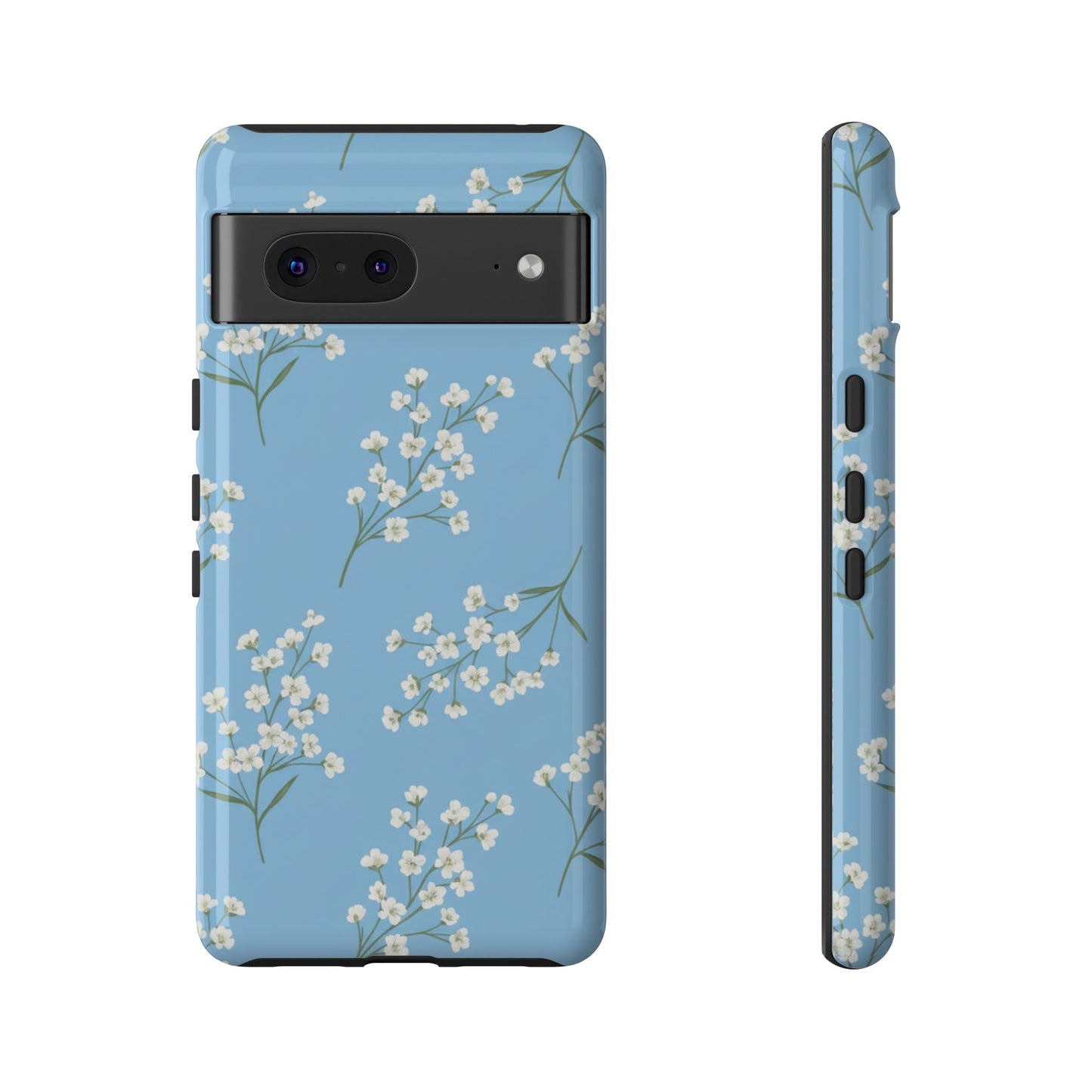 Baby’s Breath Floral Phone Case – Blue Minimal Flower Aesthetic Tough Case