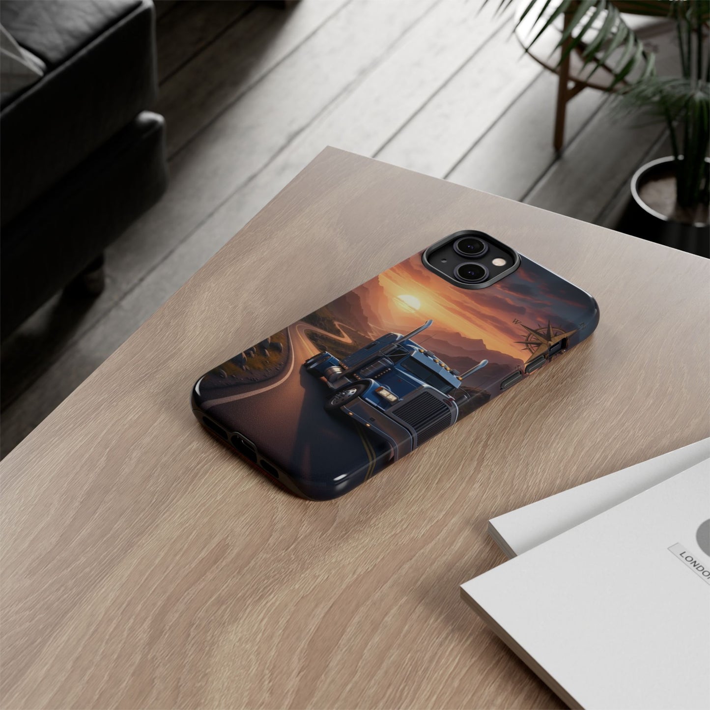 Semi Truck Sunset Phone Case | Trucker Gift | Diesel Truck Highway Road iPhone & Samsung Tough Protective Case