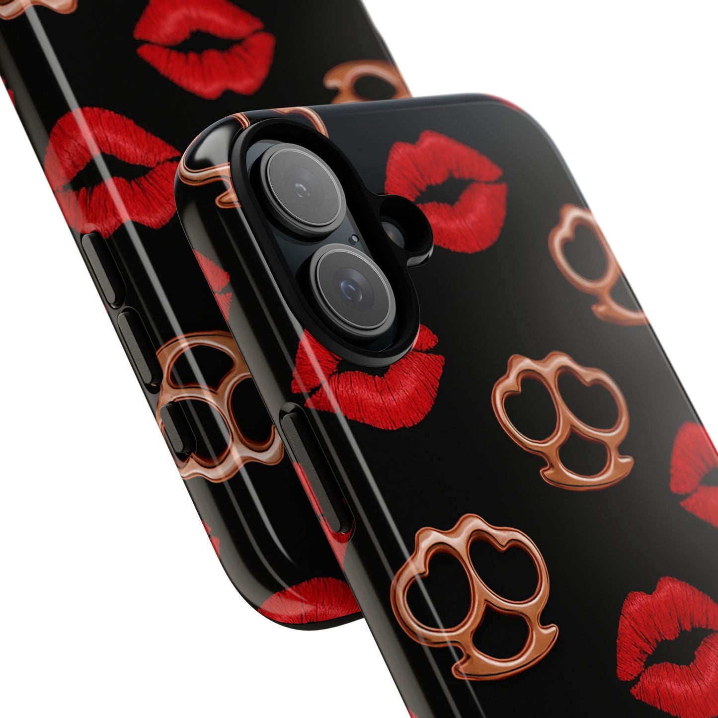 Red Lipstick & Knuckle Duster Phone Case | Bold Kiss Print Tough Protective Cover for Iphone, Samsung Galaxy and Pixel